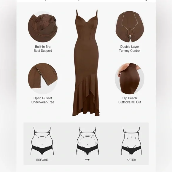 Brown Corset Evening Gown with Built-In Shapewear and Bra (Wedding Guest, Prom) - Picture 2 of 10